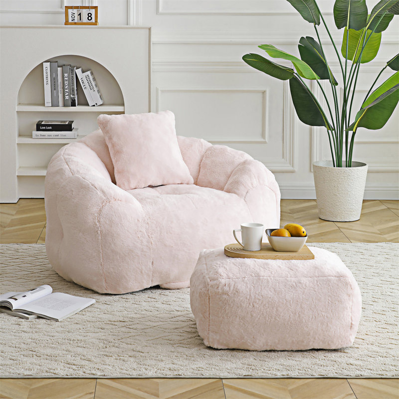 Fauteuil à billes avec canapé et repose-pieds, Rose