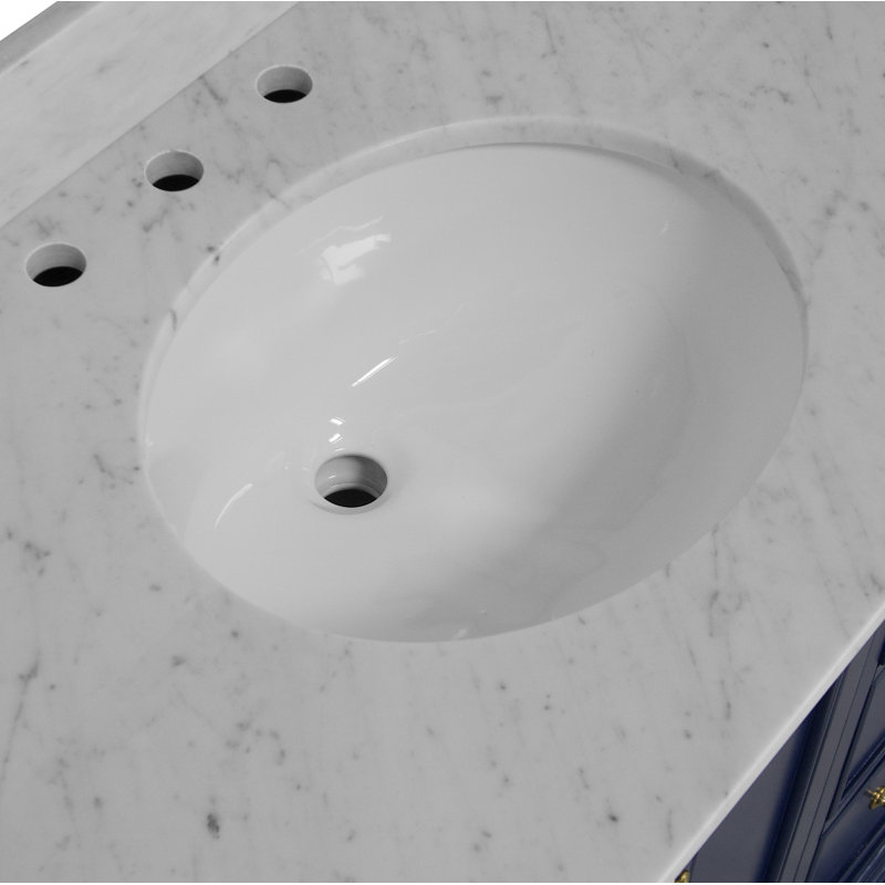Ensemble de meuble-lavabo simple 36 po Ferdinand, Marbre de Carrare, Bleu royal