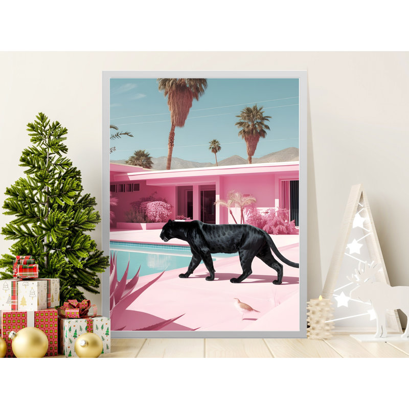 Black Panther Wall Art, Pink Palm Springs, Animal Print, Framed Art, Modern Home Decor, Wall Decor, Available in Multiple Sizes