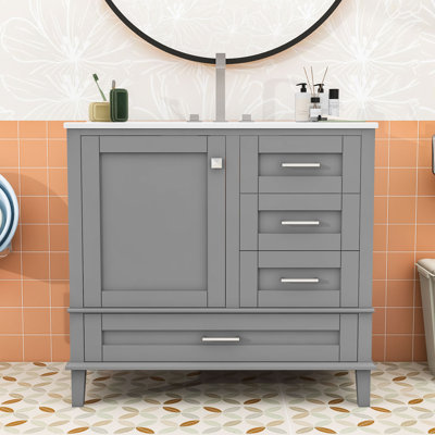 Élégant meuble-lavabo de salle de bain - Rangement spacieux, lavabo lisse et portes à fermeture douce