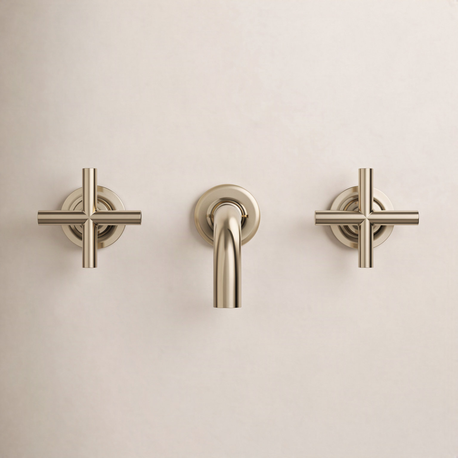 Purist Wall-Mounted Bathroom Sink Faucet, Vibrant French Gold, Cross Handle