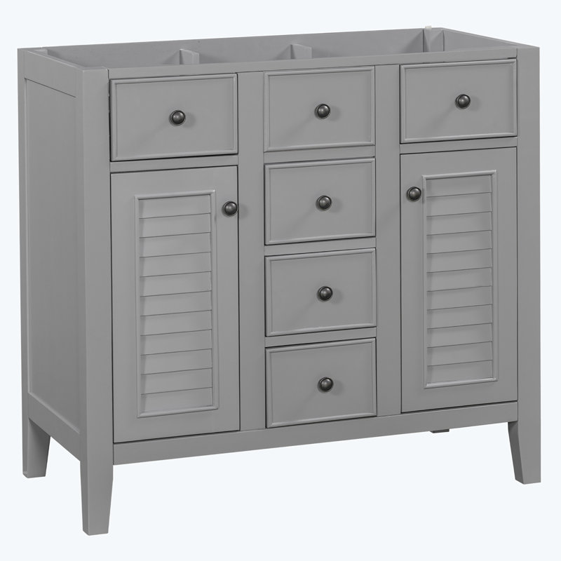 Gray 36" Freestanding Bathroom Vanity with Five Drawers