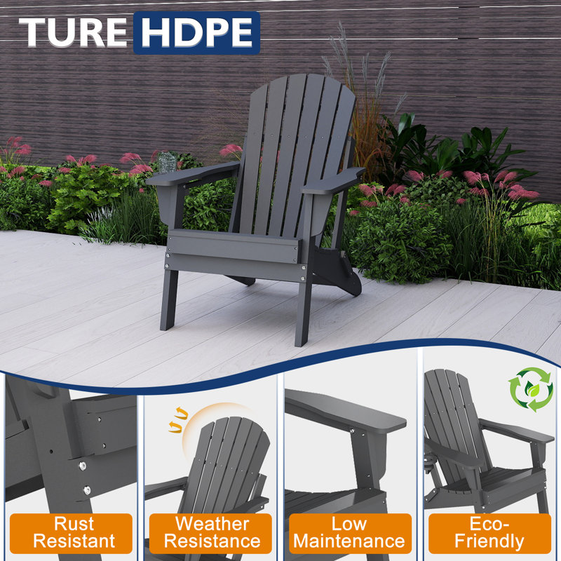 Set Of 2 All Weather Folding Adirondack Chair, Gray