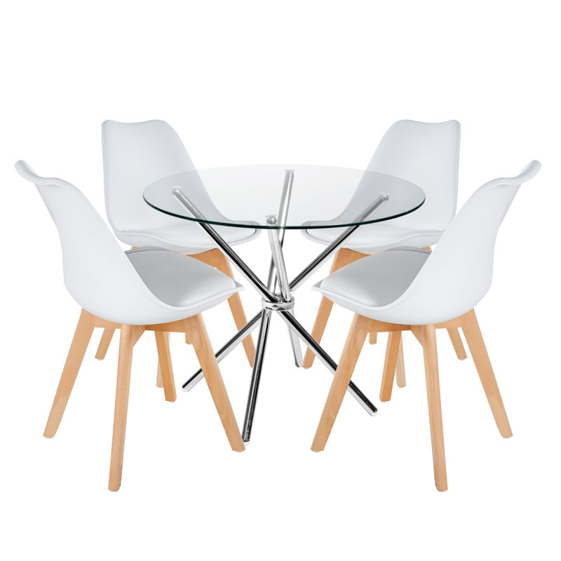 Rehm 4 - Person Dining Set, White, Chrome