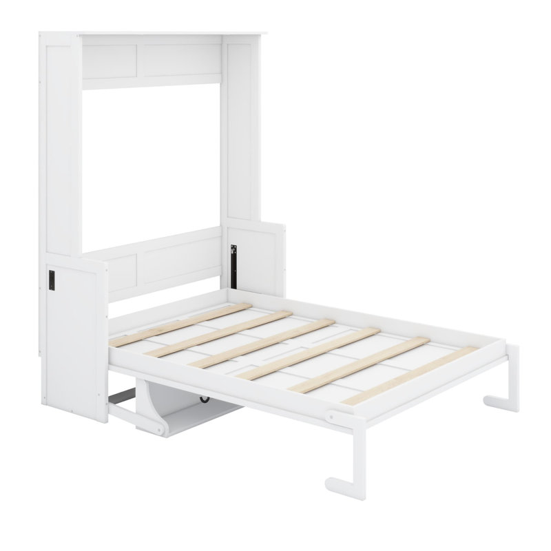 Lit escamotable avec bureau, lumières DEL et station de charge USB, Blanc