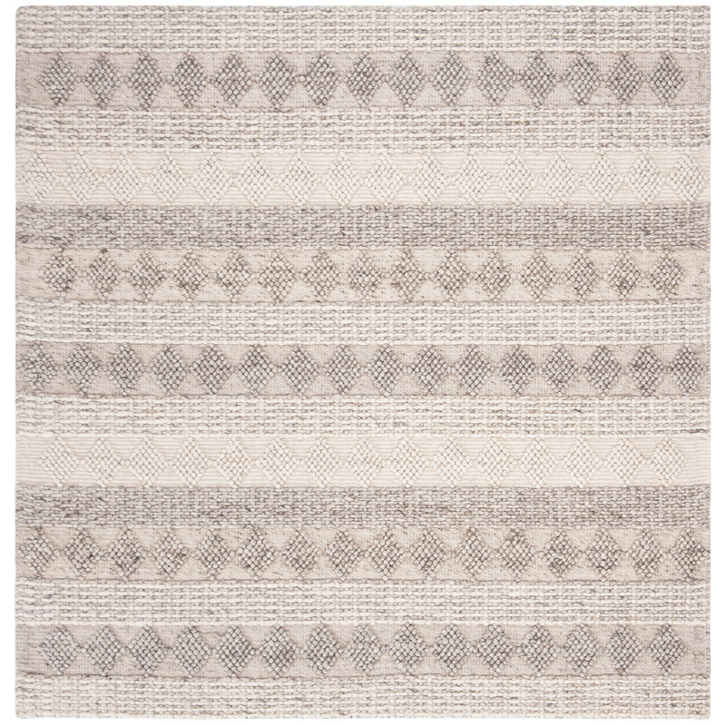 Jacques Natura Hand Loomed Wool/Cotton Geometric Rug in Beige/Gray, Square 6'