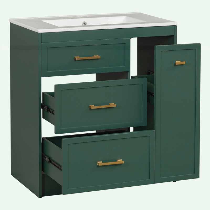 Meuble-lavabo classique avec trois tiroirs, Vert
