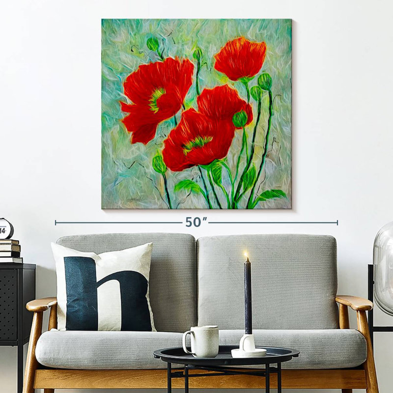 Harnek Red Poppies Contemporary Style, 33" H x 33" W
