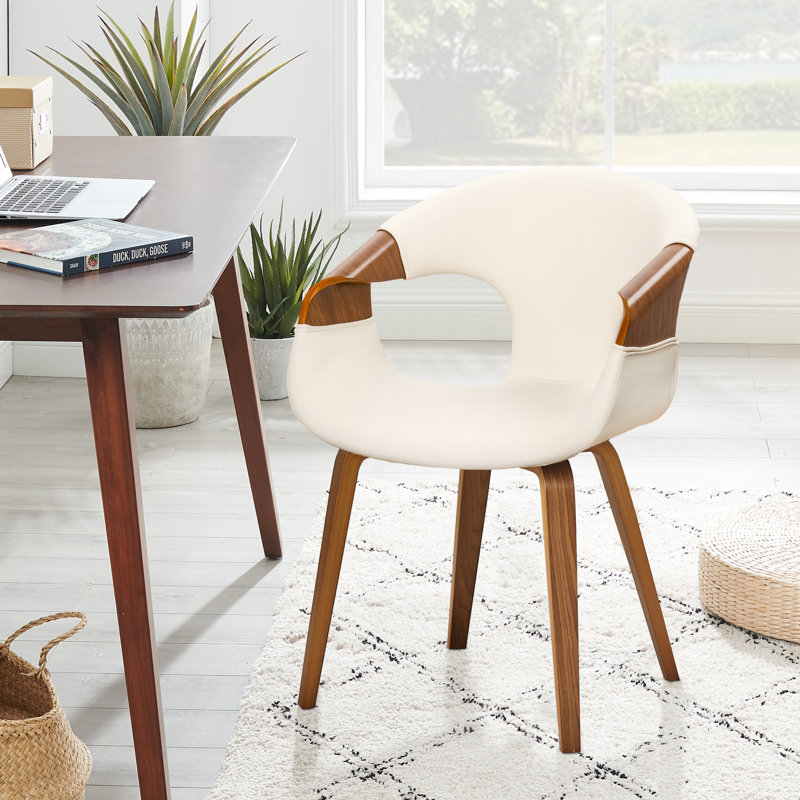 Fauteuil de bureau pivotant en similicuir 21,26 po Janaan, Blanc cassé, Brun
