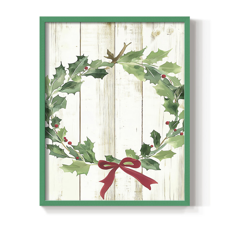 «Christmas Holiday», art encadré Dcccxxxviii - bois massif, Vert, H 11 po x l 9 po