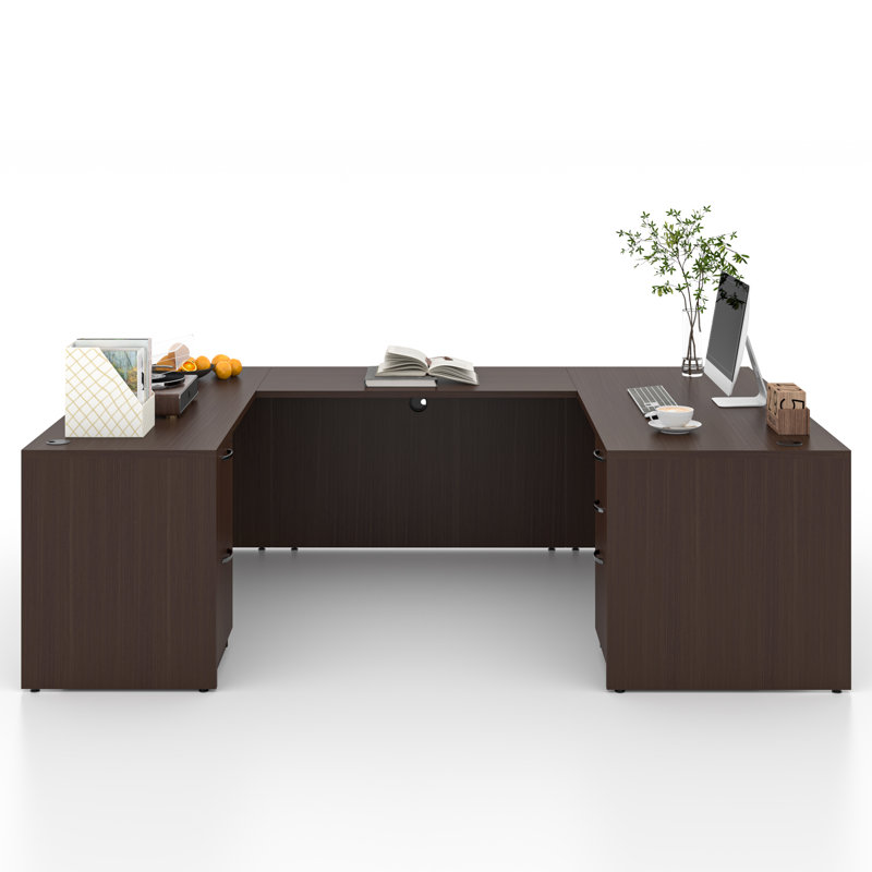 100.4'' U-Shaped Executive Desk With Lockable File Cabinets, Brown