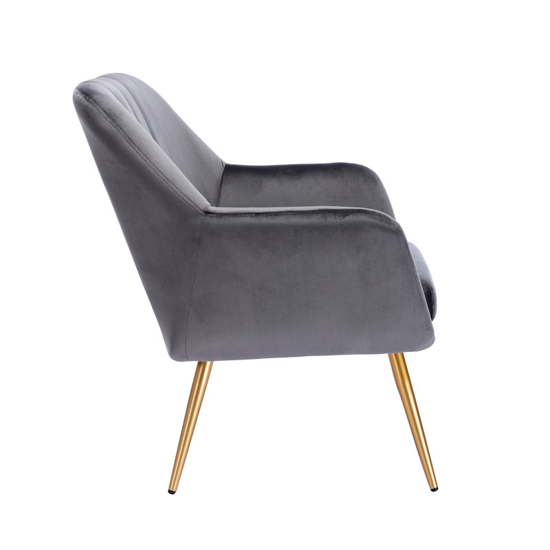41.4cm H Velvet Upholstered Armchair, Dark Grey