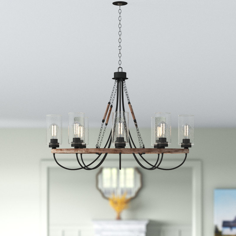 Lustre empire à 8 lumières de style empire avec détails en bois Tallant, Ampoule non incluse