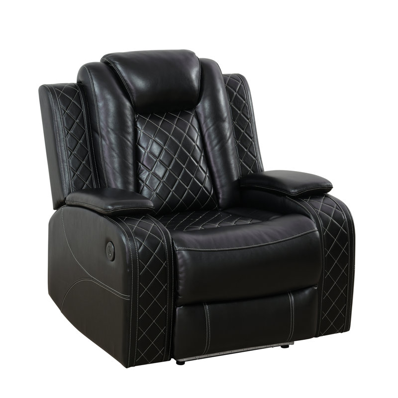 Fauteuil inclinable électrique en similicuir de 37,5 po de large avec port USB - Noir, Noir