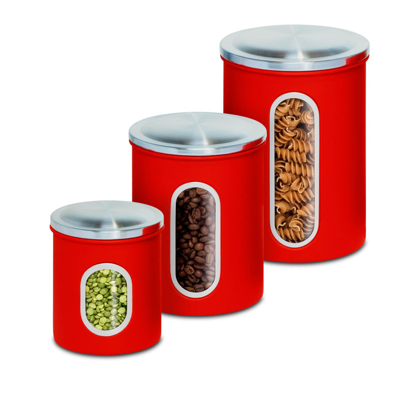 Retro Red Stainless Steel 3-Piece Kitchen Canister Set