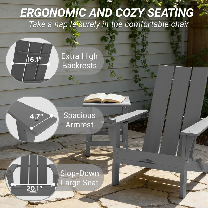 Ensemble de 2 chaises Adirondack pliables en PEHD avec support pour téléphone portable Maillet (ensemble de 2), Gris, 2