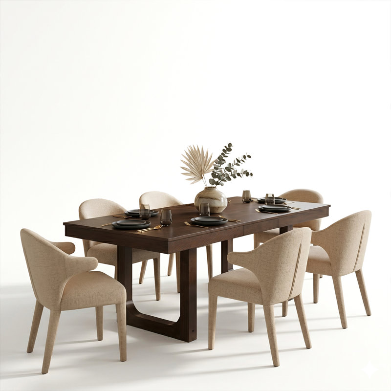 Ensemble de salle à manger 7 pièces Mid-Century, Kaki