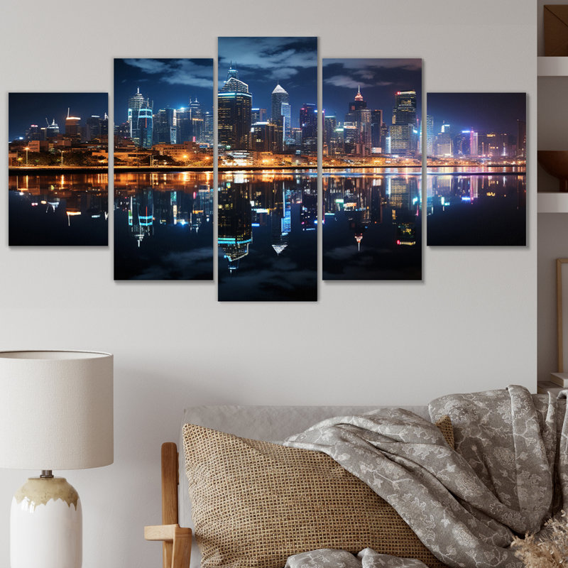 Thailande, paysage urbain, Glow II, impression d'art nautique et plage - 5 panneaux