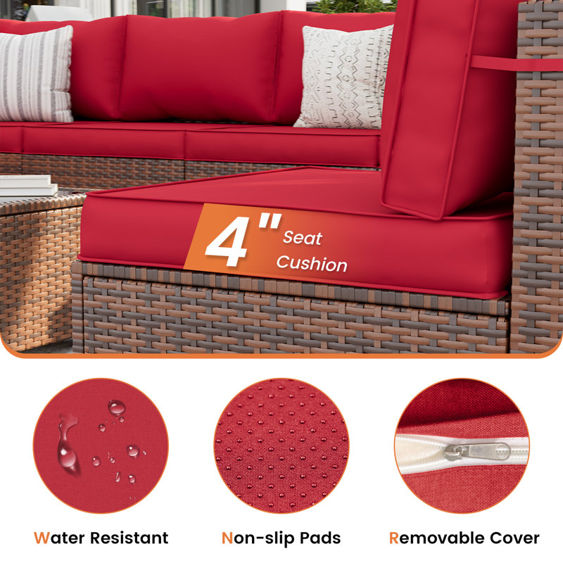 Dinyu Wicker 8 - Person Modular Patio Conversation Set with Cushions, Red