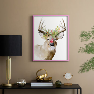 «Holiday Deer II», reproduction encadrée - bois massif