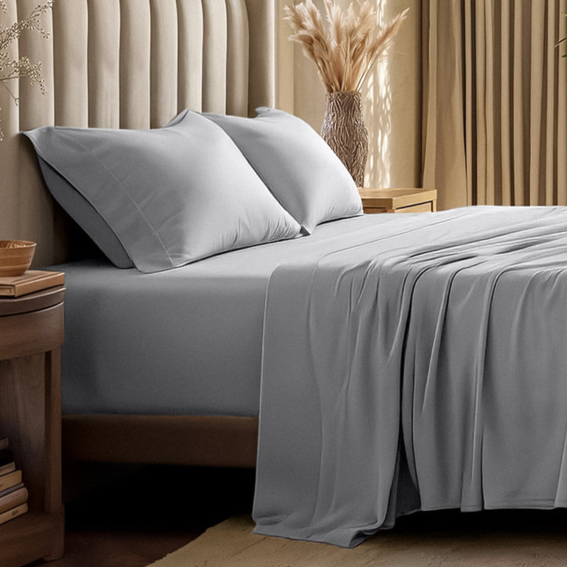 Ensemble de draps en coton biologique Ivy Union, Ensemble de draps pour lit double + drap-housse + , Gris clair