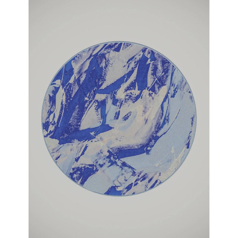 Tapis bleu en polyester tissé à la machine bleu de cobalt, Rond 7 pi