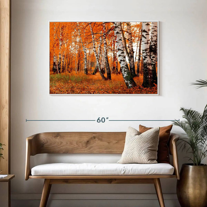 Forêt de bouleaux orange, Cadre flottant blanc, 43 po x 29 po