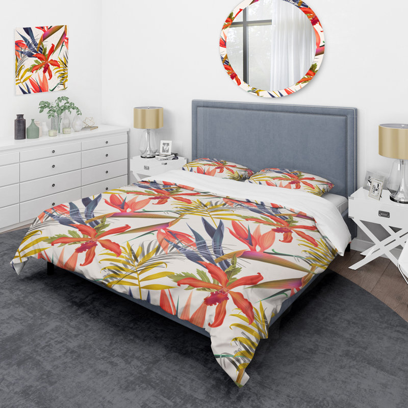 Ensemble de housse de couette Orange Tropical Flower - Cabin & Lodge, Housse de couette pour très grand lit et 2 très