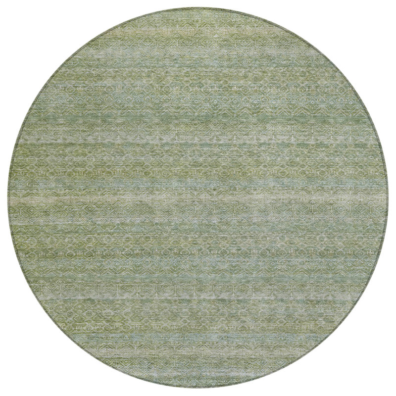 Machine Washable Indoor/Outdoor Xhevrie Sage Rug, Round 8'