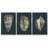 Ensemble de 3 pièces encadrées sur toile, feuille d'or I sur cobalt-97792035-97792032