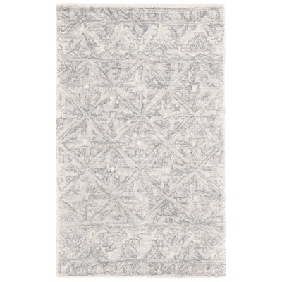 Jamyra Hand Tufted Wool/Cotton Geometric Rug in Ivory/Gray