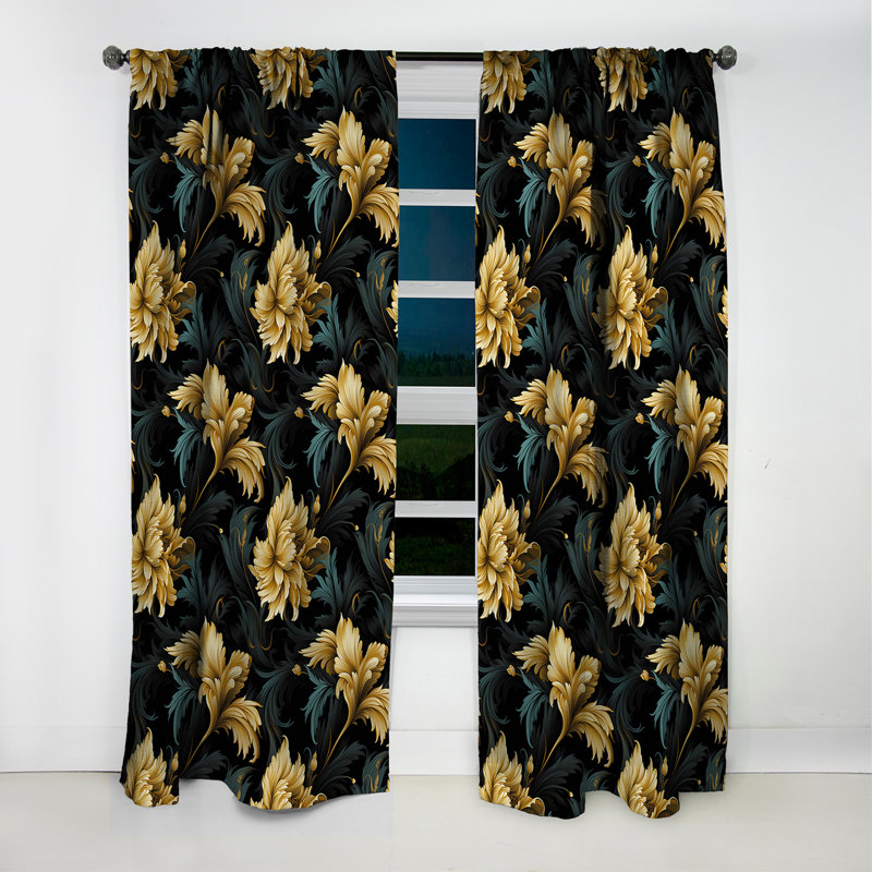 Élégant motif de fleurs ébène et beige - Rideau floral - Rideau occultant - 1 panneau, L 52 po x L 95 po