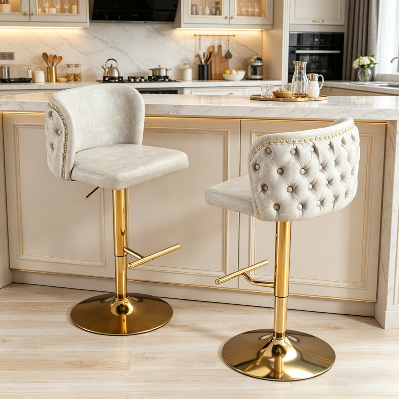 Tabourets de bar pivotants rembourrés en polyuréthane moderne avec hauteur réglable et dossier capitonné, parfaits pour les pubs et les îlots de cuisine