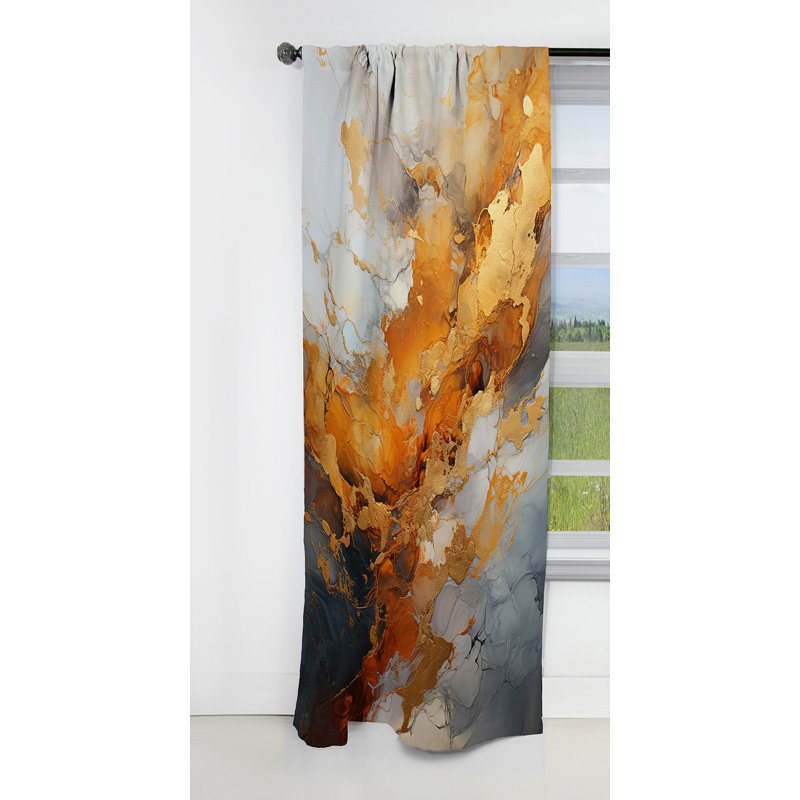 Panneau de rideau abstrait, motif géométrique blanc doré occultant - Geode Lava III dorée et blanche, L 52 po x L 120 po