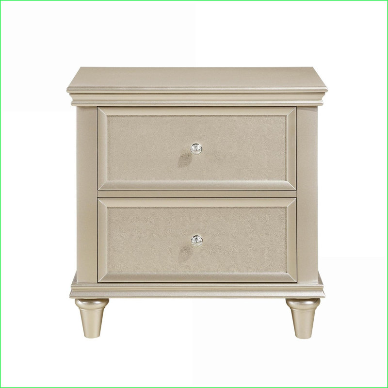 Silver Finish 2-Drawer Nightstand with Textural Fronts Modern Bedroom Furniture