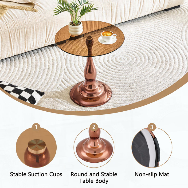 Table de bout ronde 19,6 pouces, Brun, or rose