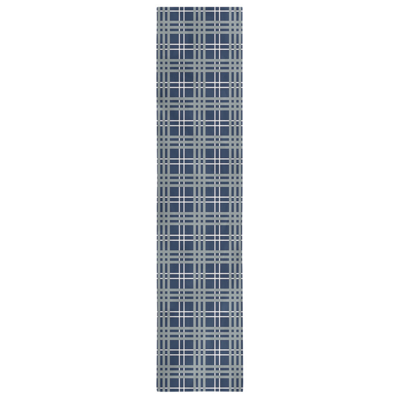 Paid Polyester Table Runner, 90" L x 16" W, Blue/White/Silver