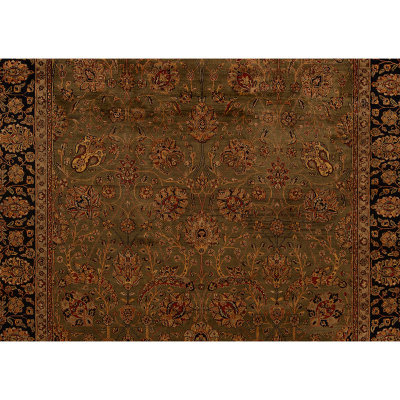 Hand Knotted Wool Oriental Area Rug in Green And Navy