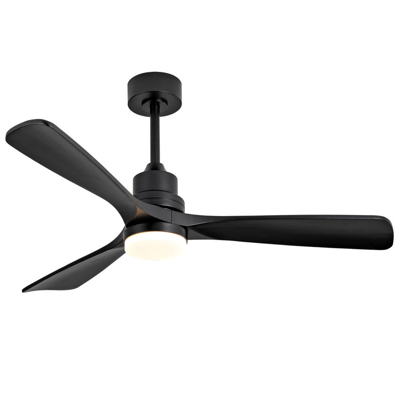Ventilateur de plafond noir 52 po avec 3 pales en bois massif et télécommande