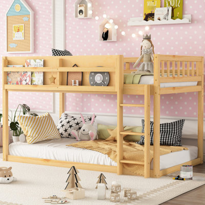 Lit superposé simple en bois massif pour lit bas, avec lit convertible et rangement en mezzanine, garde-corps pleine longueur, 3 marches idéales pour les petites pièces