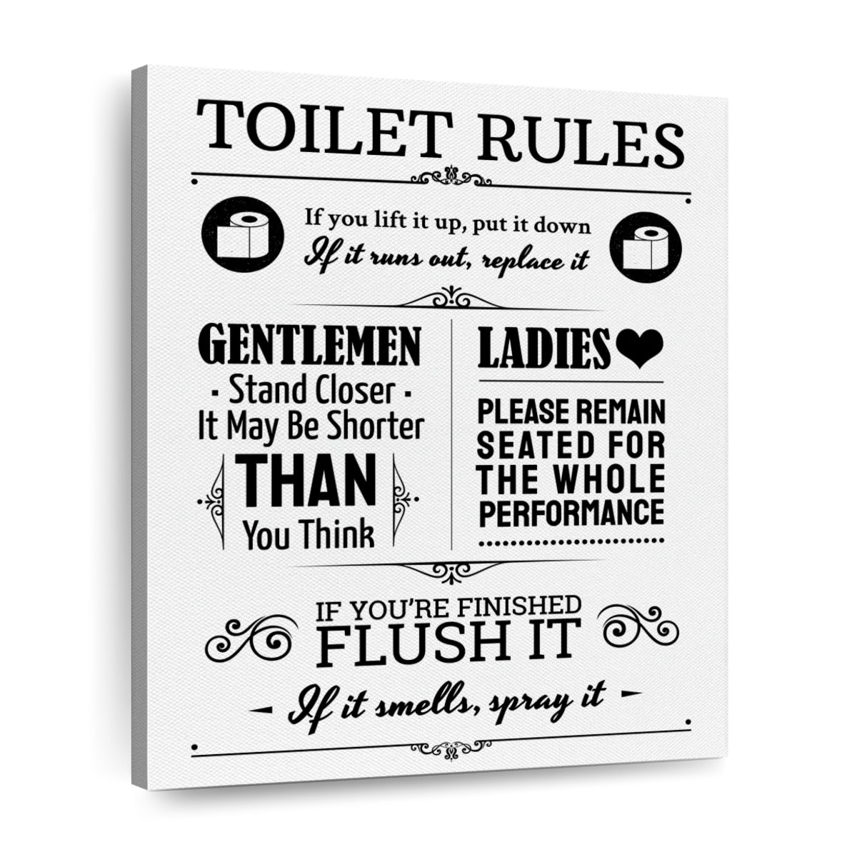 Trinx Coed Bathroom Rules On Canvas by HomeyNotes Studio Print | Wayfair