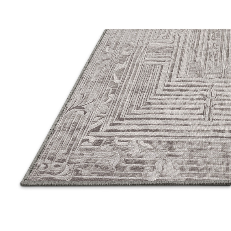 Machine Washable Gray Area Rug, Square 4'