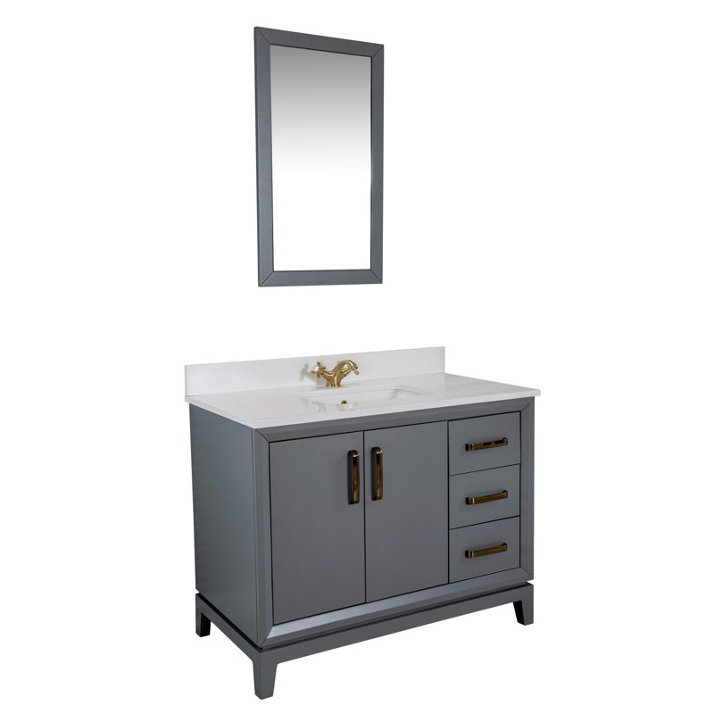 Ensemble de meuble-lavabo simple 41,3 po avec miroir Aksha, Gris foncé