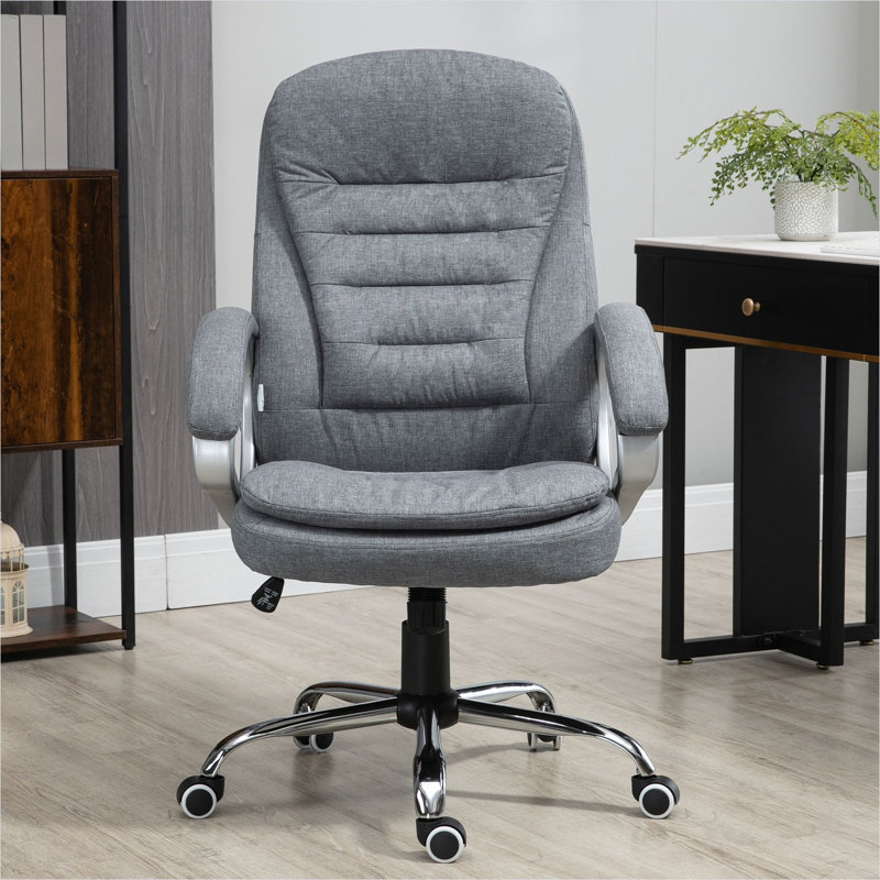 Fauteuil de direction en lin gris neutre avec dossier haut et hauteur réglable, siège de poste de travail ergonomique