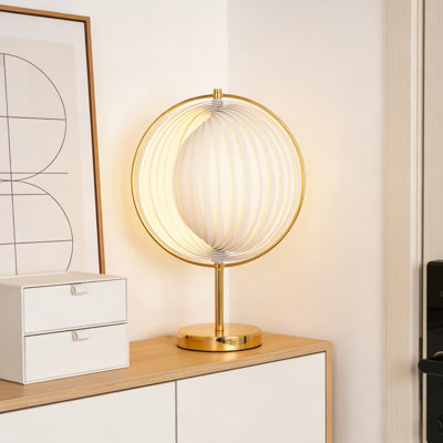 Gold Acrylic Table Lamp With Sculptural Shade, 17.7" H Modern Accent Lamp With Iron Base And E26 Socket