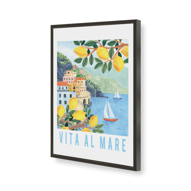 Reproduction d'art «Lemon Coast Serenity», H 11 po x l 9 po, Cadre d'angle ouvert noir satiné