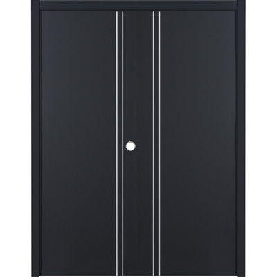 Glam G-Pro 002 - Porte intérieure double en stratifié noir doux pré-suspendu 64 po x 80 po