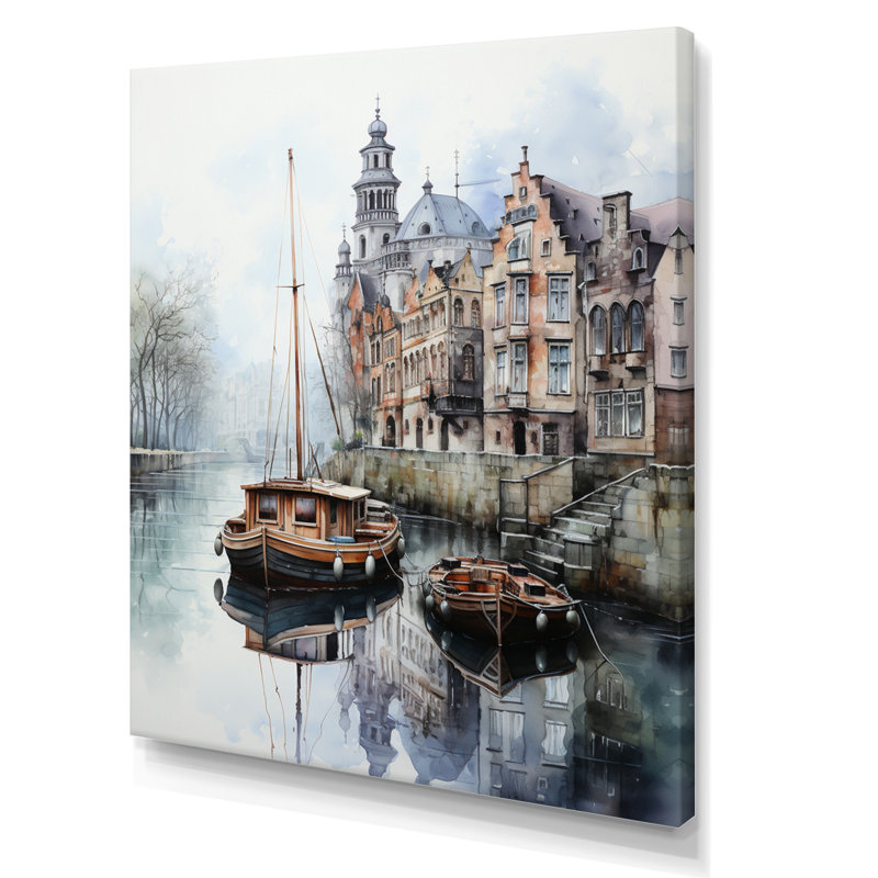 «Beige Canal Reflections» en monochrome sur toile, H 44 po x l 34 po x P 1,5 po, Toile tendue