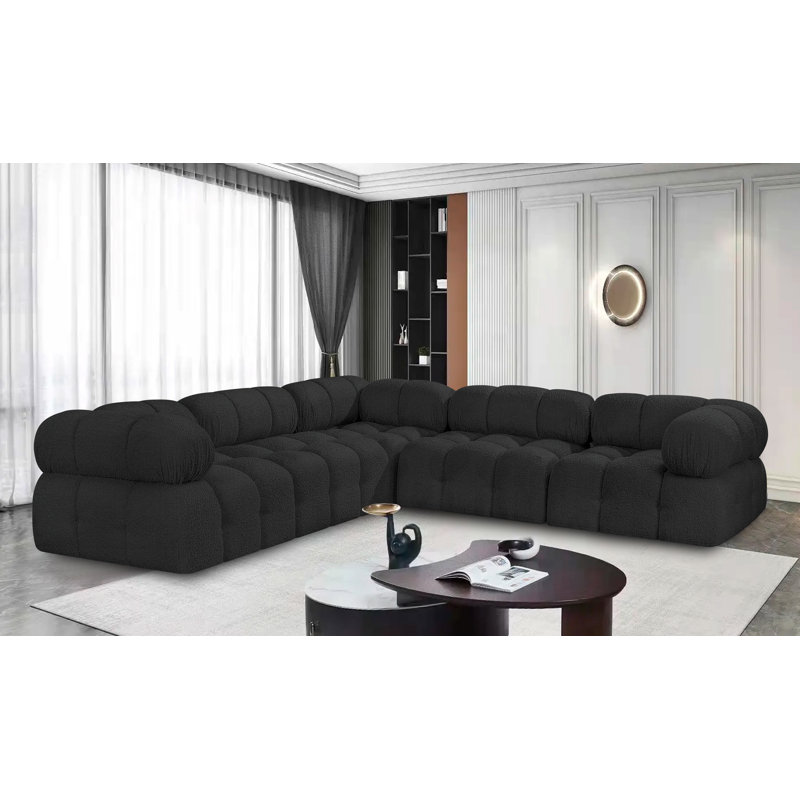 Ivanovic 5 - Piece Upholstered Sectional, Black Boucle Fabric