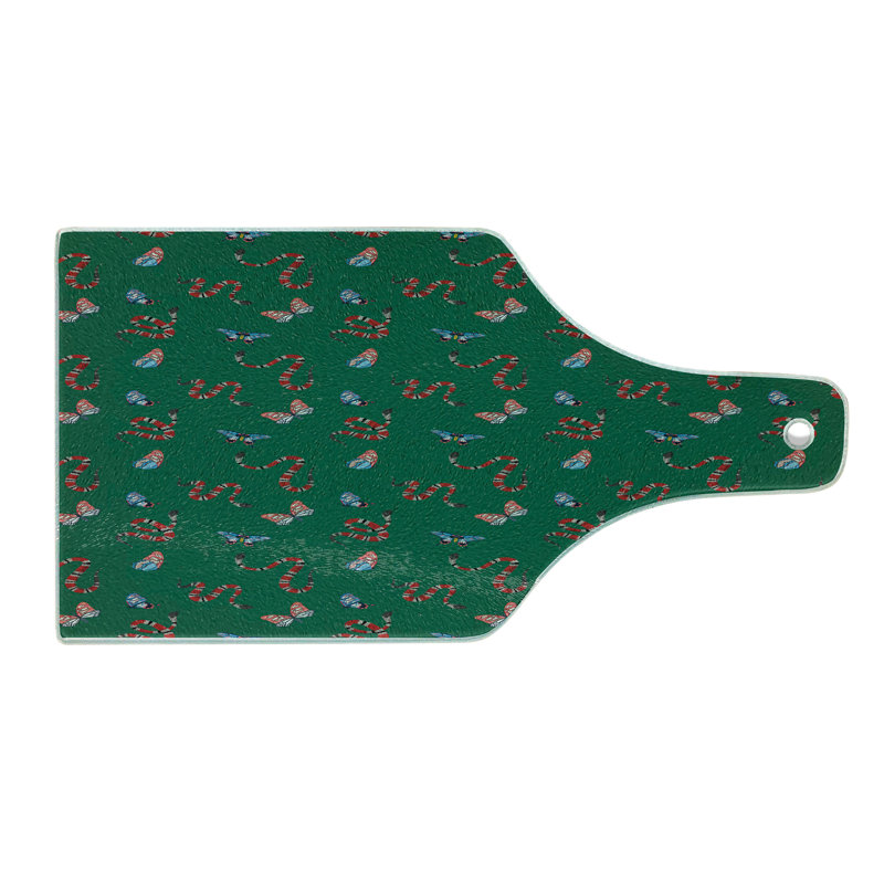 Ambesonne Snakeskin Print Tempered Glass Cutting Board Fly and Reptile Forest Green Multicolor
